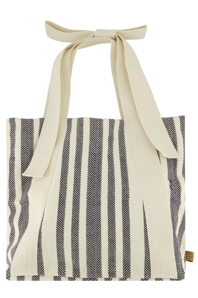 TAS MET STRIK HENGSEL GESTREEPT 0204 036 7069 WIT/DONKERBLAUW